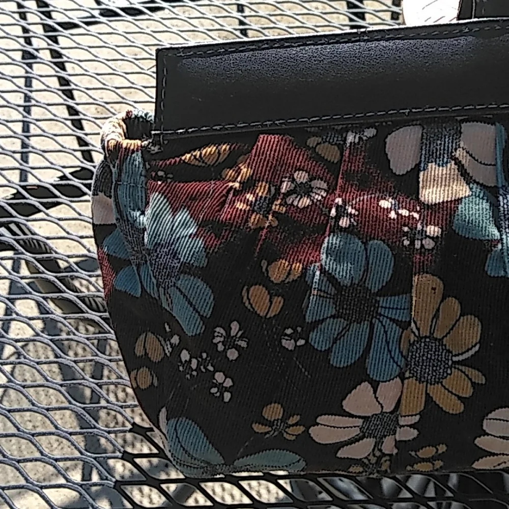 Floral‎ Quilted Canvas Tote  — Brown Trim, Multi‑Color Flowers